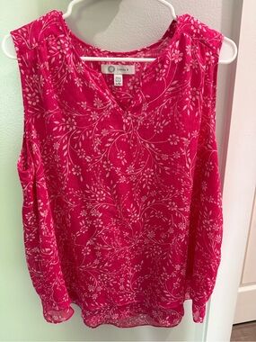 Christina Bright Pink Floral V-Neck Sleeveless Blouse